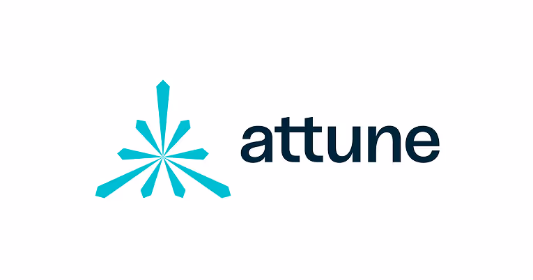 Attune company logo with stylized teal geometric starburst symbol to the left of the word 'attune'.