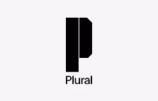Black abstract letter P logo above the word Plural on a white background.