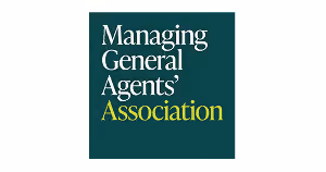 Logo with white and green text reading Managing General Agents' Association on dark teal background.