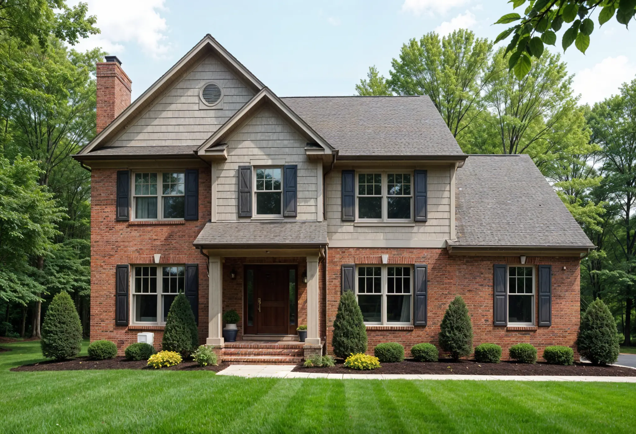 Two-tone split-level home with Hardie siding and brick façade in Virginia.
