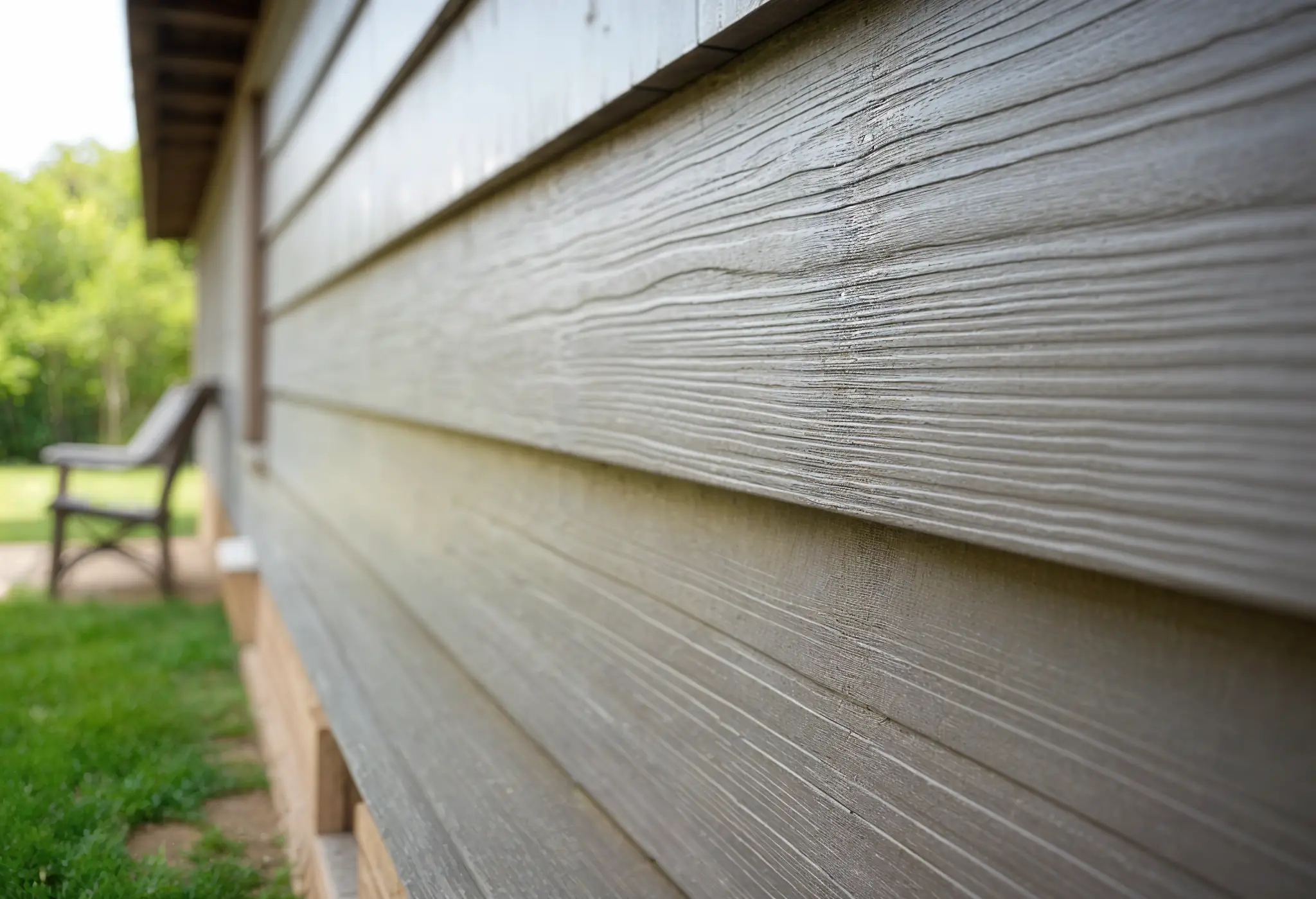 Low-angle view of fiber cement siding showing thickness and finish.