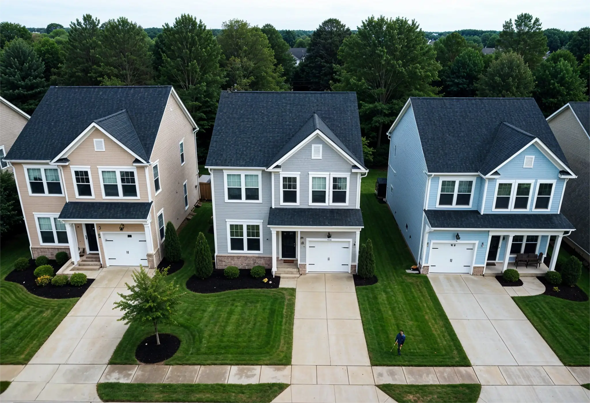 Aerial view of Virginia homes with fiber cement siding in various colors