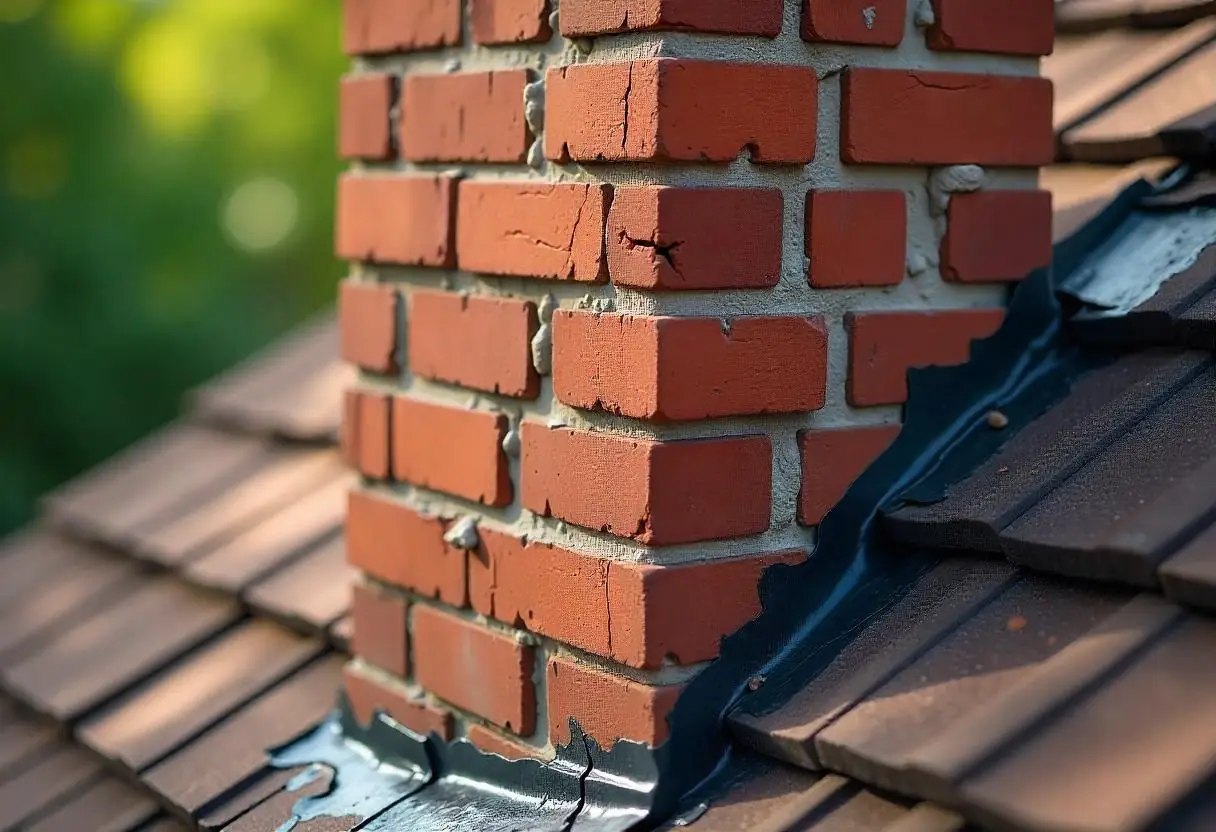 cracked roof flashing around chimney allowing water leaks