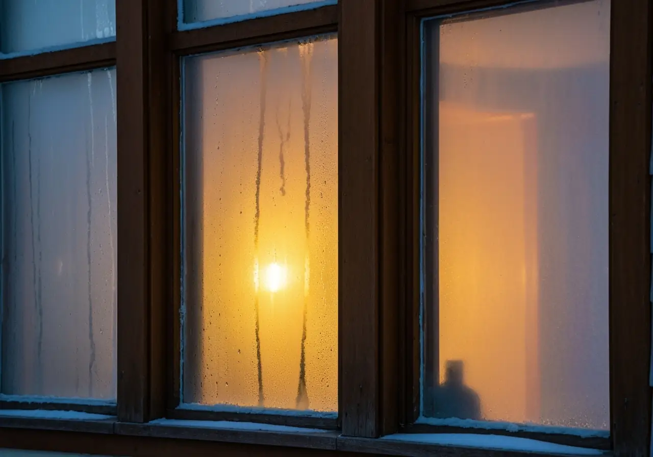 Drafty single-pane windows in West Virginia home losing heat during winter.