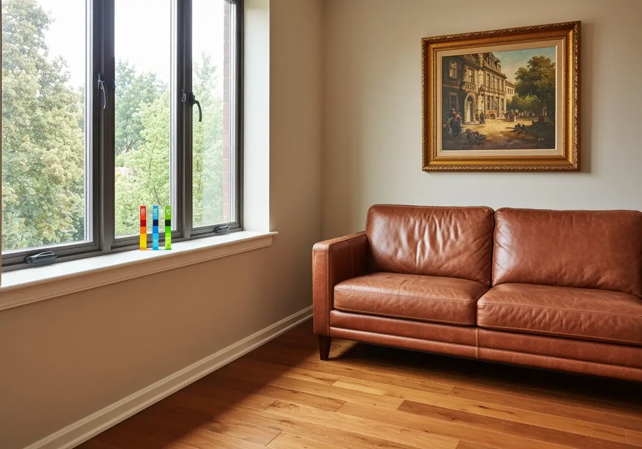 Furniture and hardwood floors protected from UV damage by Low-E glass windows.