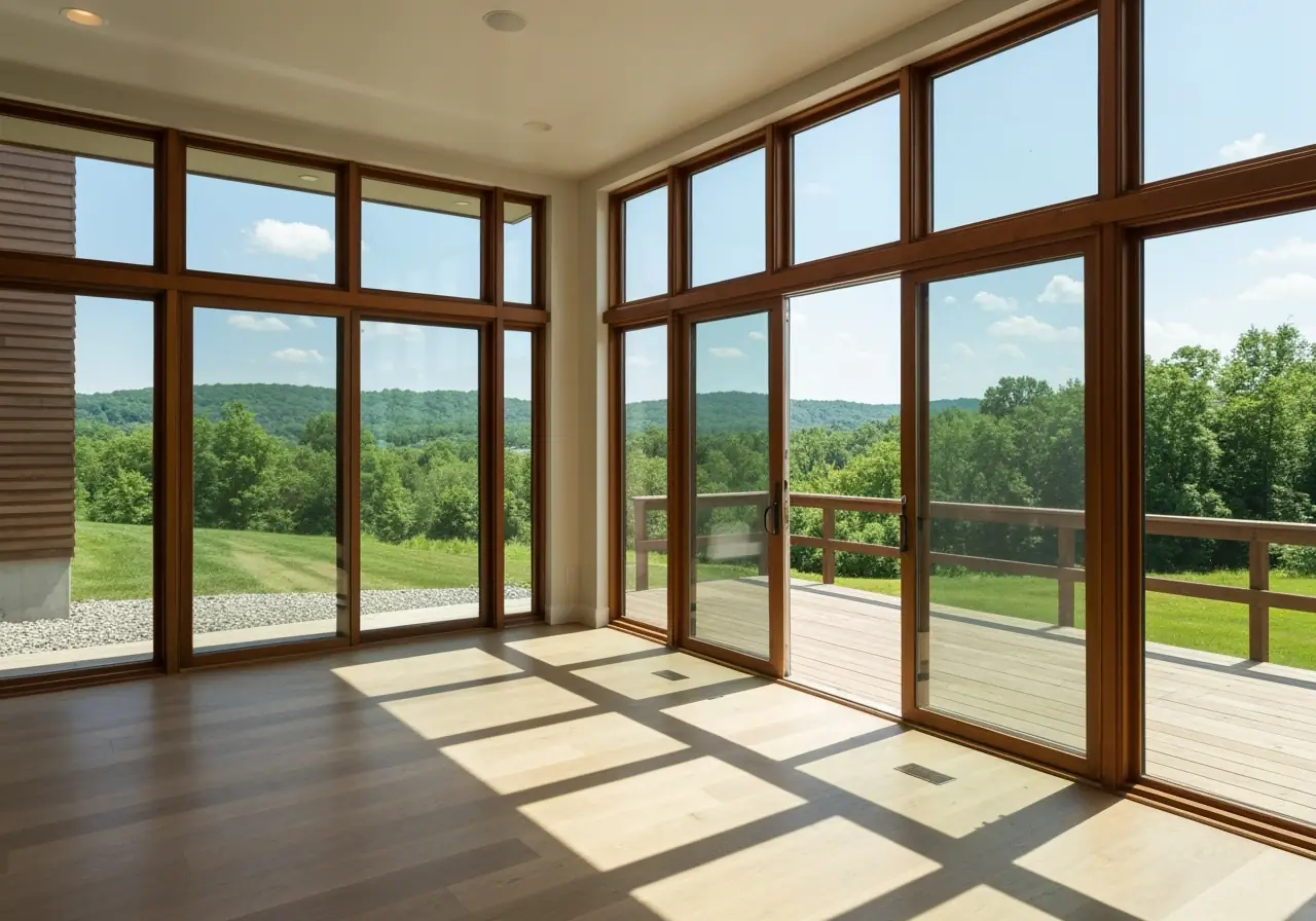 West-facing windows in West Virginia with solar control Low-E glass blocking summer heat.