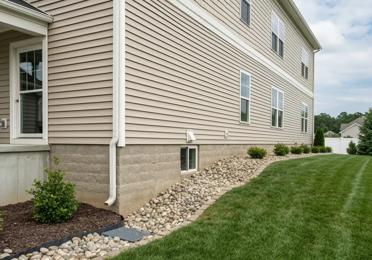 Virginia home with long downspout extensions directing water away from the foundation.