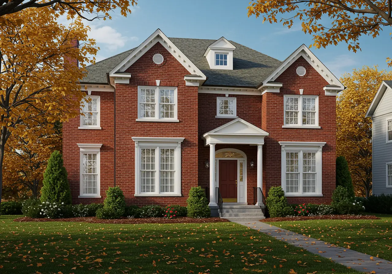 Red brick Virginia home with white vinyl windows and clean trim.