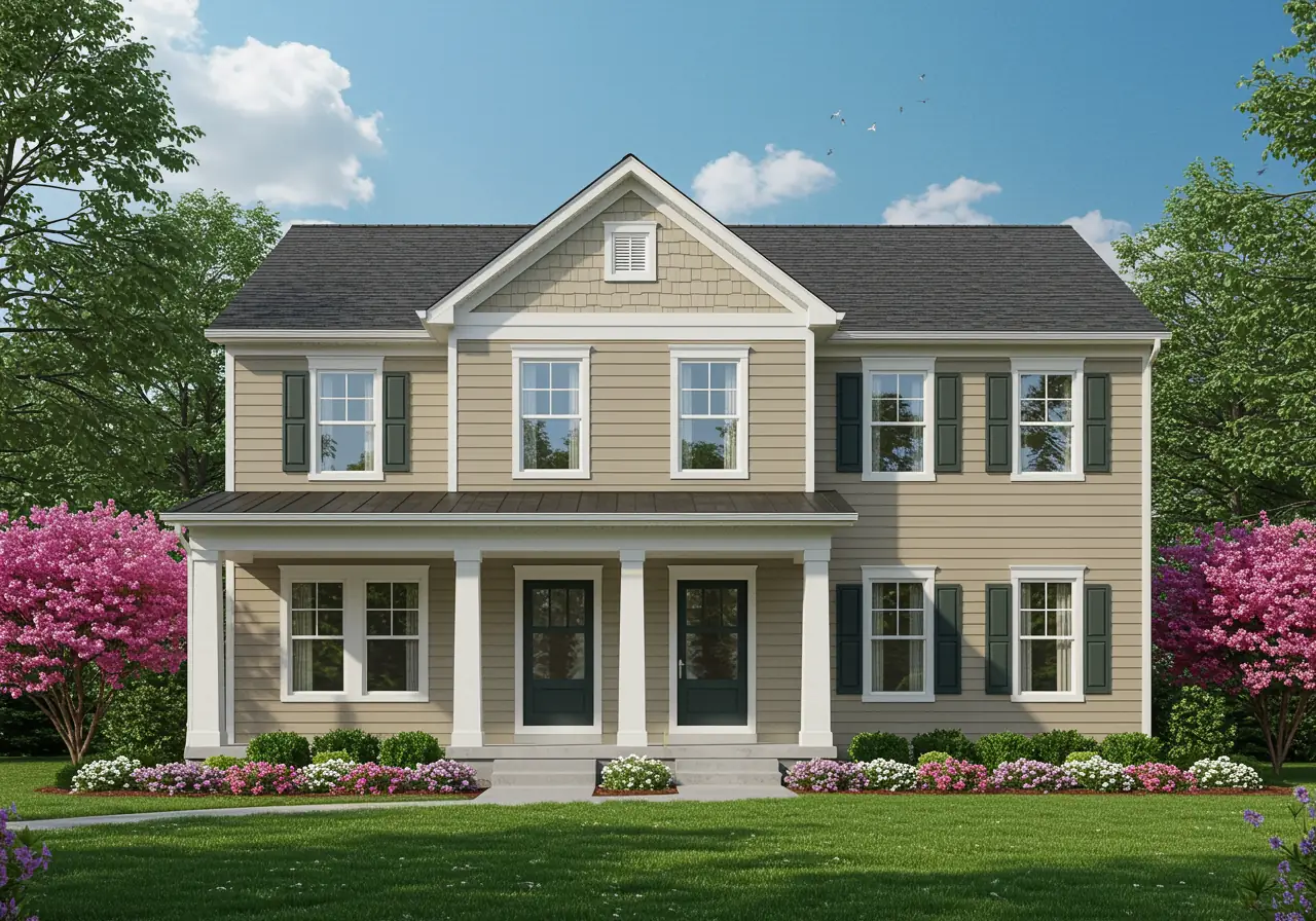 New Virginia home with vinyl energy-efficient windows and white trim.