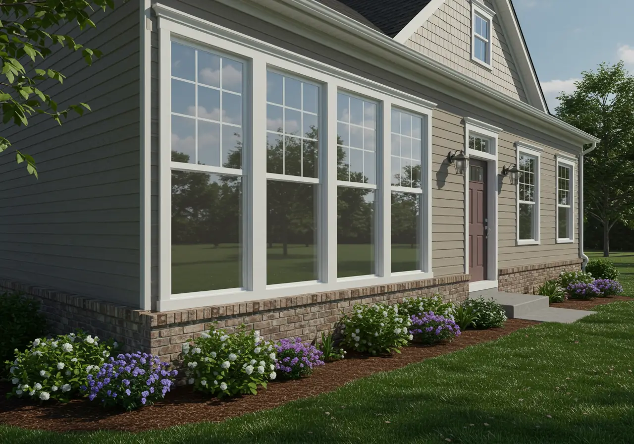 South-facing windows in new Virginia home designed for balanced solar gain.