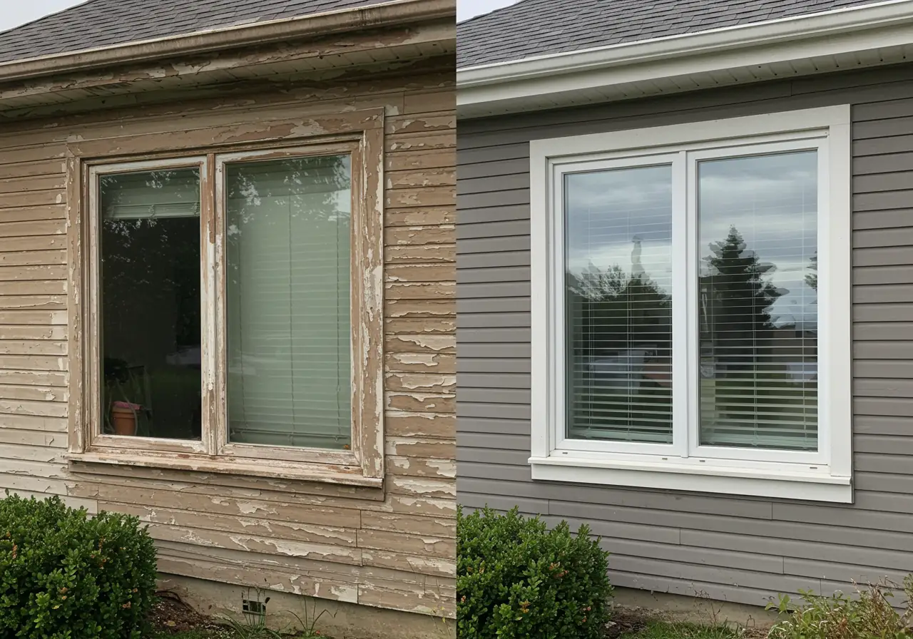 before and after exterior comparison of window replacement in Virginia home