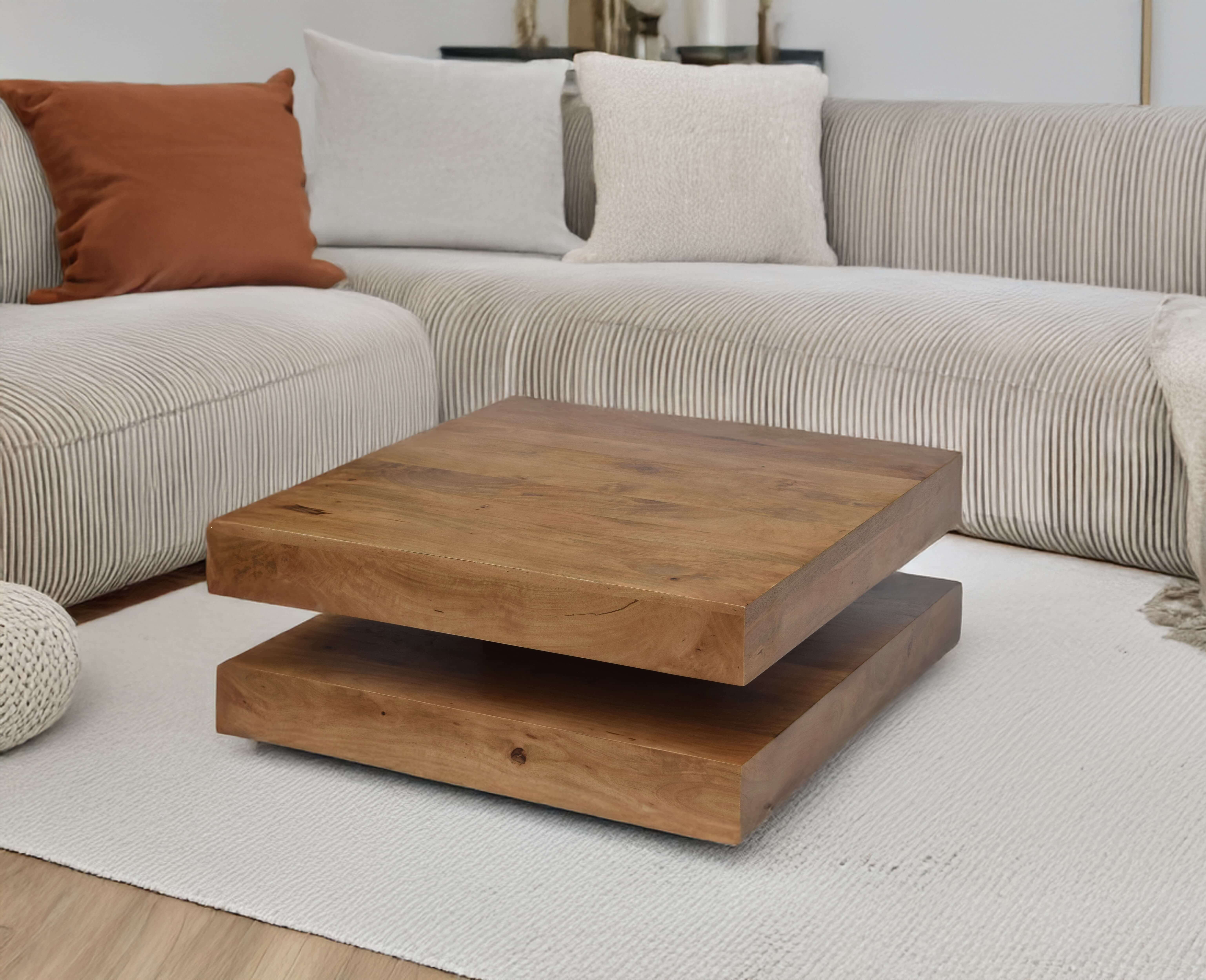 Modern rectangular mango wood coffee table