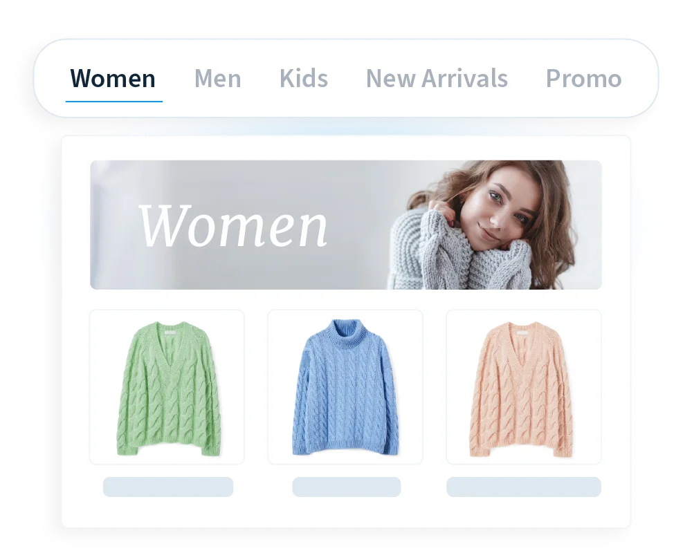Women category displays a banner for Women clothes