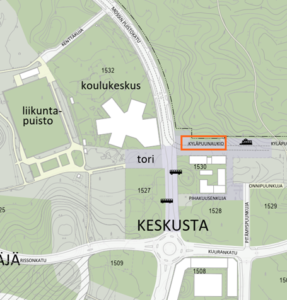 Kyläpuunaukion pysäköintialue kartalla. 