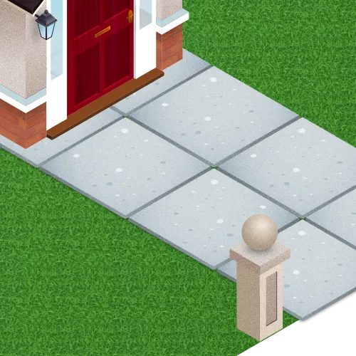 An illustration showing the front path of a house leading to a porch