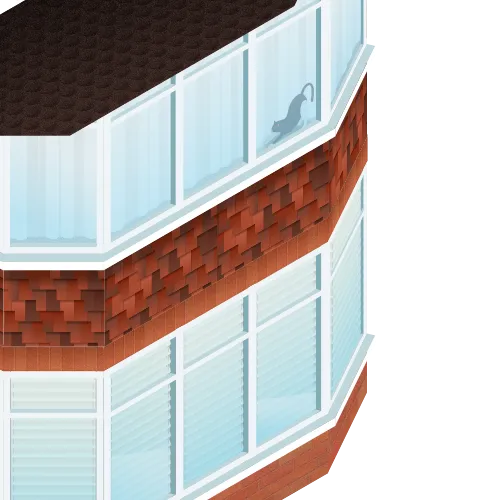 A close up of 2 bay windows at the front of a house