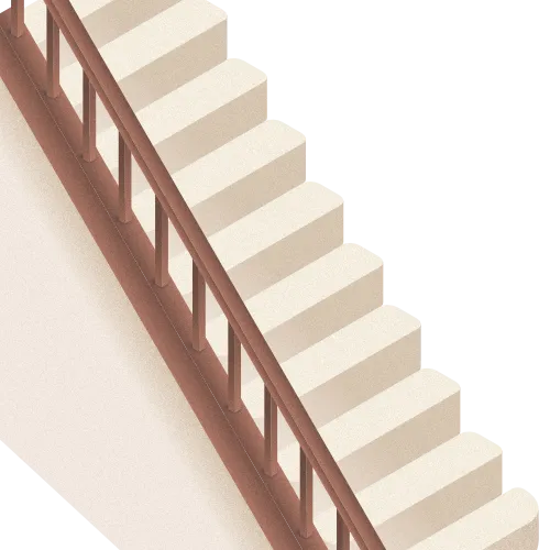 Illustration of a straight staircase with brown balustrade