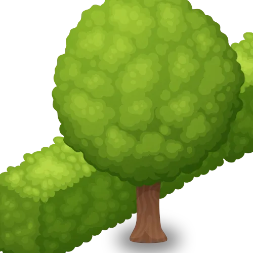 An illustration of a single tree in front a of a hedge