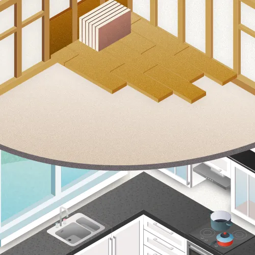 Illustration showing the ceiling of a kitchen in a house