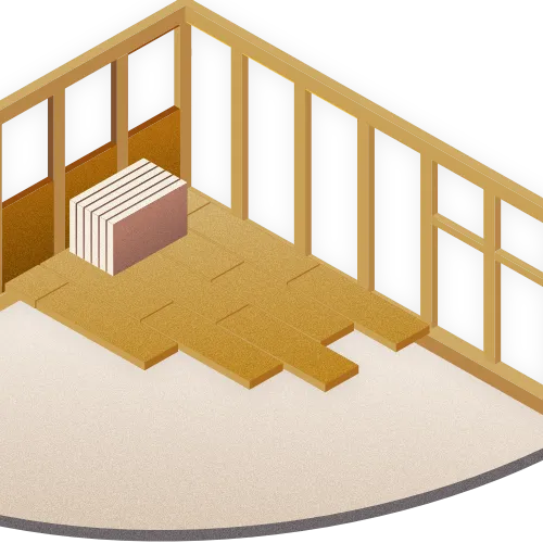 Illustration of a house's loft space partly boarded 