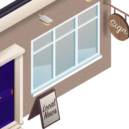 A zoomed in illustration of a shop front