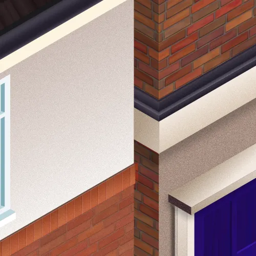 A close up illustration of two adjacent buildings