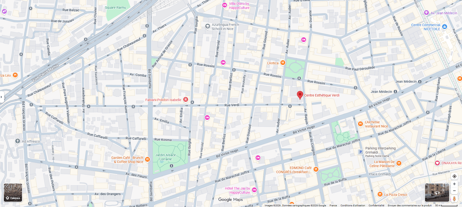 Plan d'accès Centre Esthétique Verdi, 2 Rue Verdi, 06000 Nice