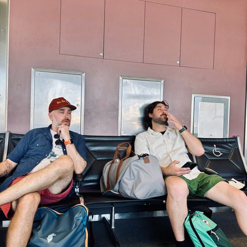 Tyler Einberger hanging out with other co-founder in the Palm Springs airport