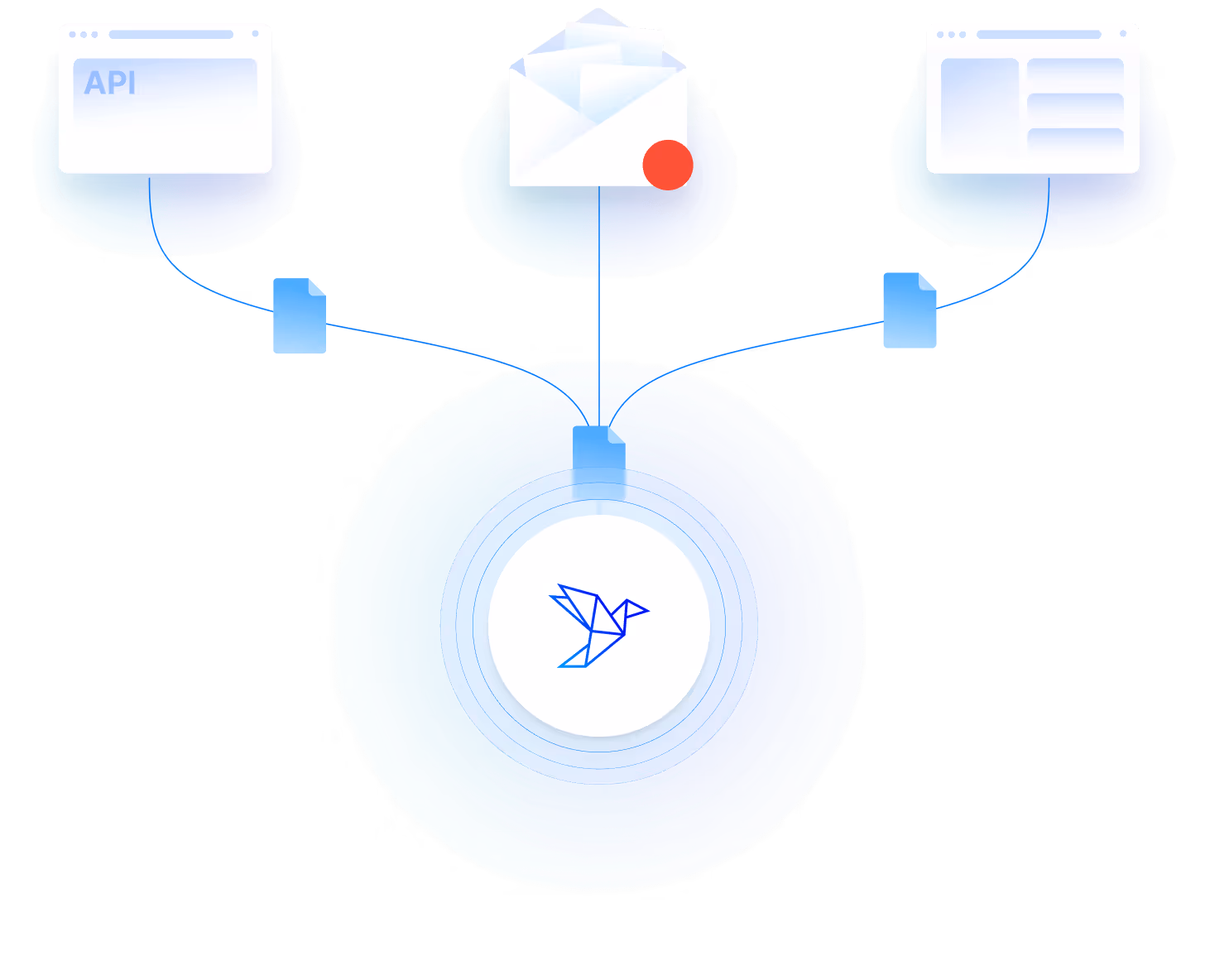 a blue circle with a white bird on top of it