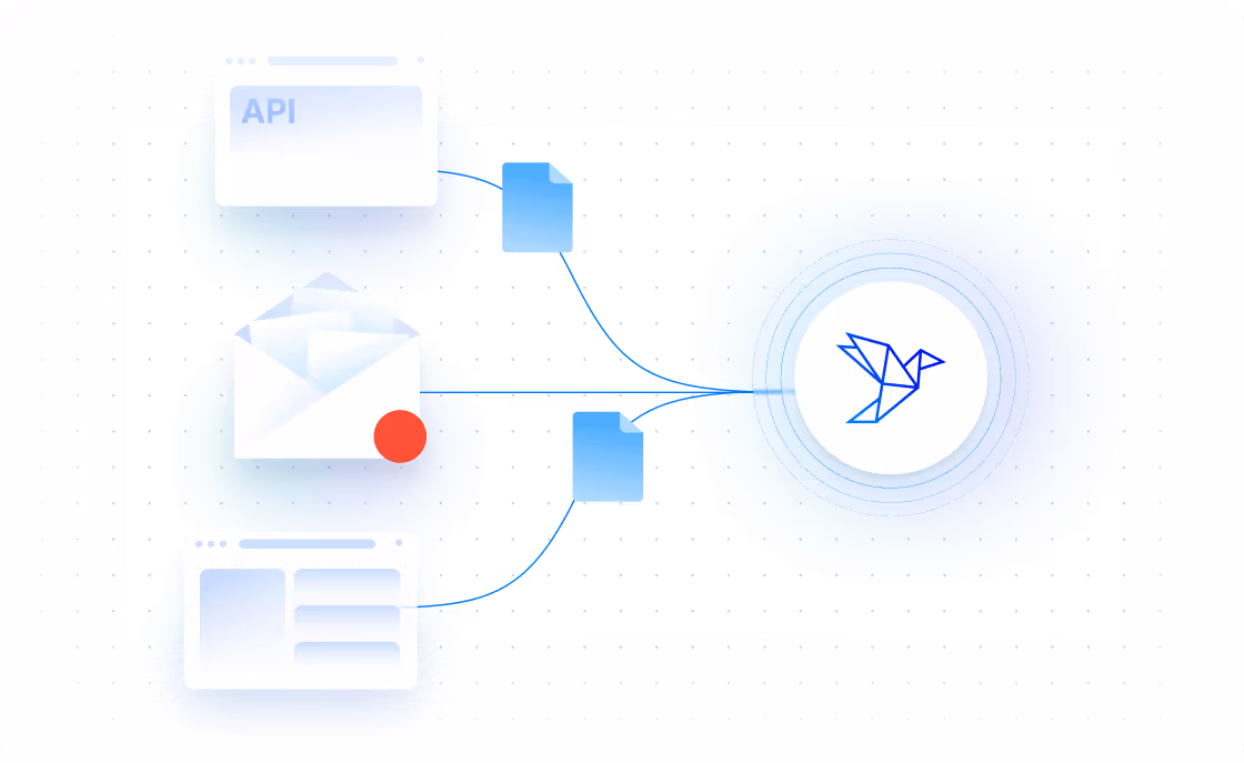 A bird flies around a circle featuring a blue bird at its center.

