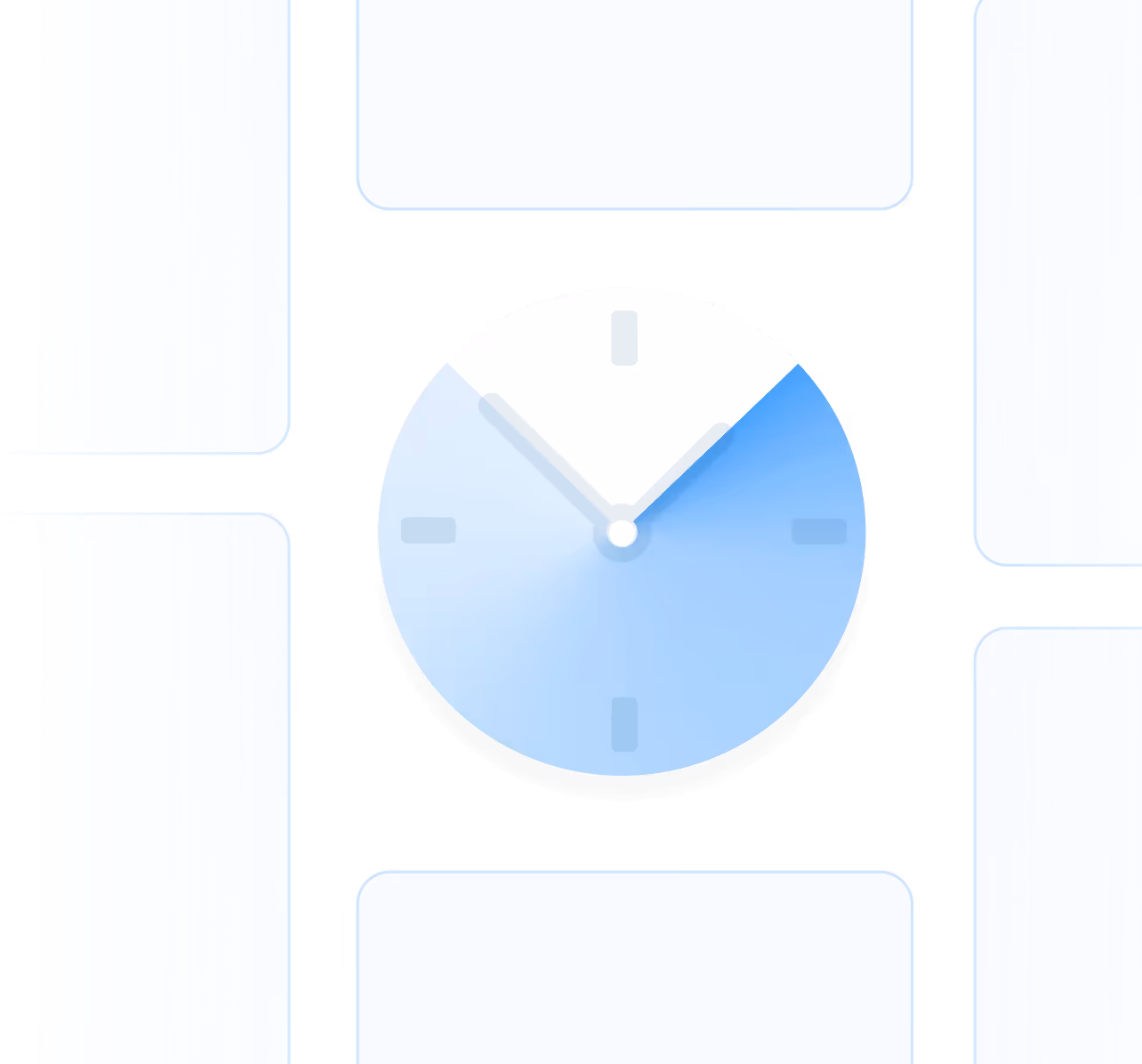 Minimal blue gradient clock illustration symbolizing time tracking, processing speed, or workflow efficiency