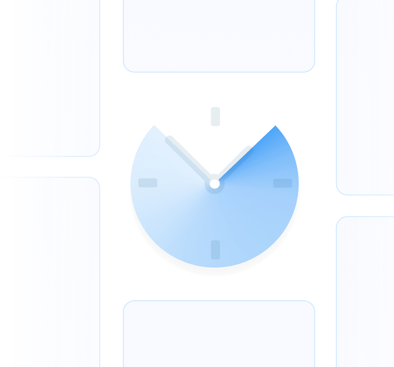 Minimal blue gradient clock illustration symbolizing time tracking, processing speed, or workflow efficiency