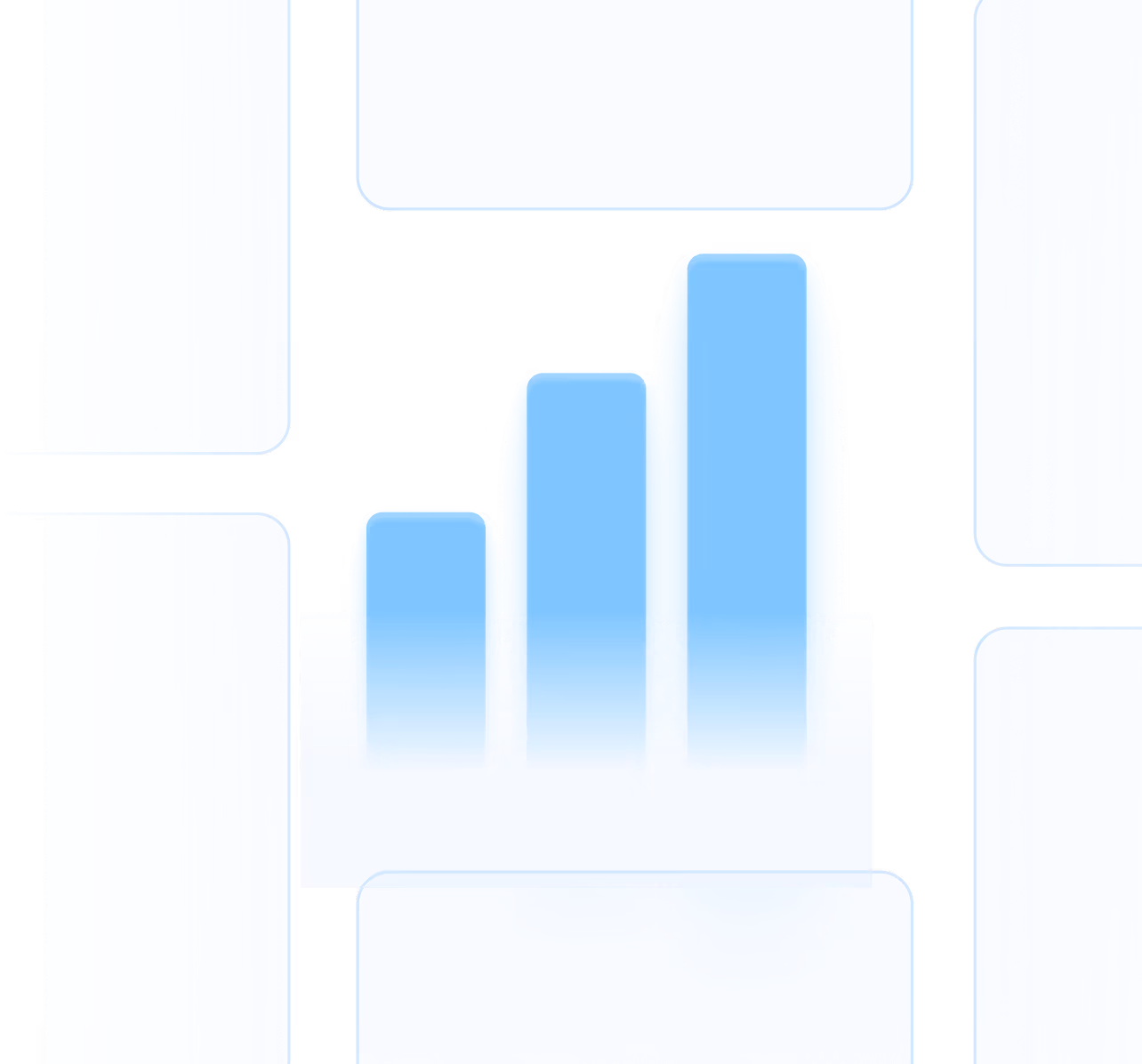 Stylized blue bar chart illustration representing performance analytics, growth metrics, or data insights