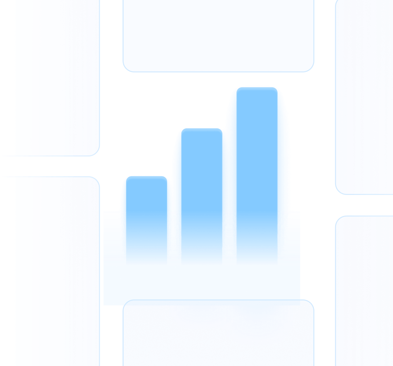 Stylized blue bar chart illustration representing performance analytics, growth metrics, or data insights