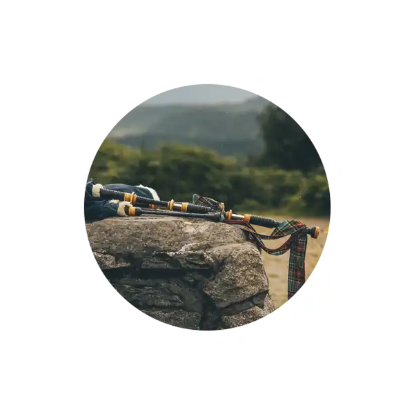 bag pipes on a rock
