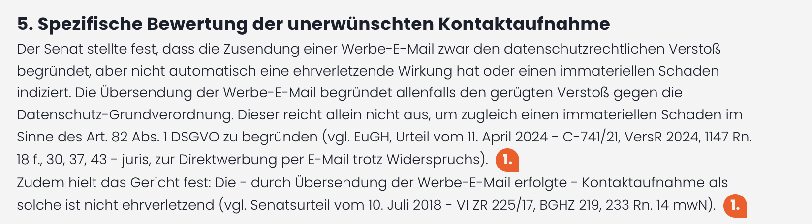 Anita's Chatbot antwortet mit Verweisen zu gefundenen Gerichtsentscheidungen