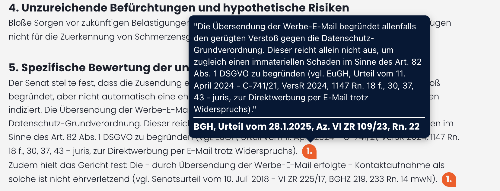 Anita's Chatbot zeigt per Hover das Zitat auf welches sich der Satz des Chatbots beruft