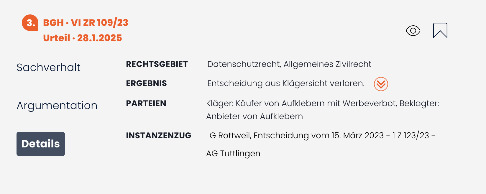 Der Sachverhalt der gefundenen Quelle wird in strukturierten Informationen dargestellt