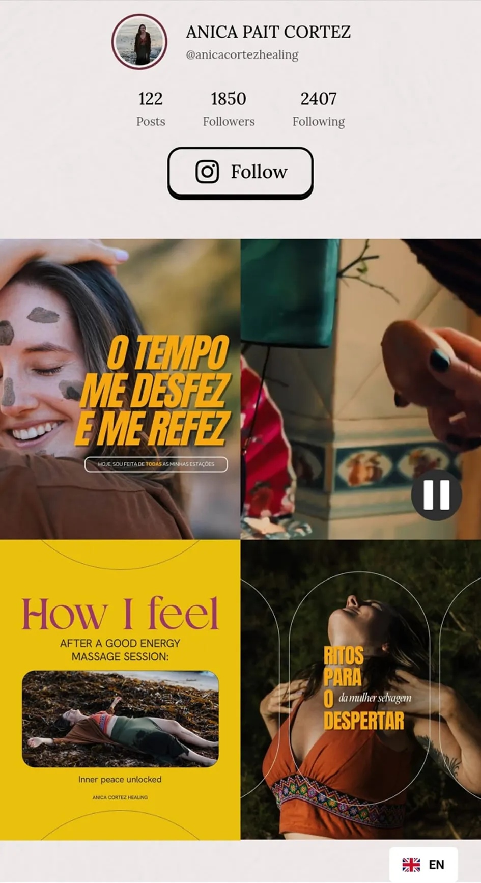 Anica Cortez Healing mobile screenshot - instagram section