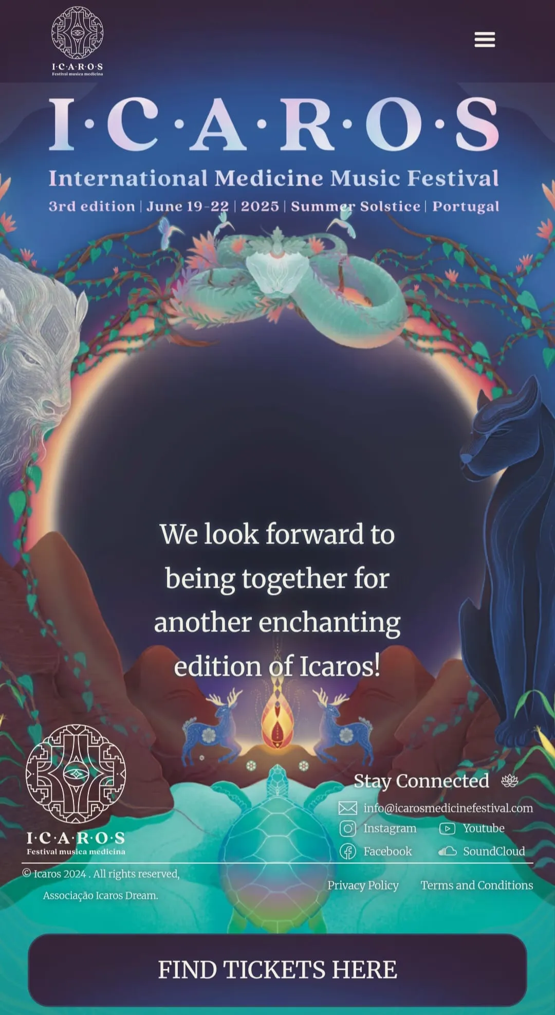 Icaros Medicine Festival mobile screenshot - hero section