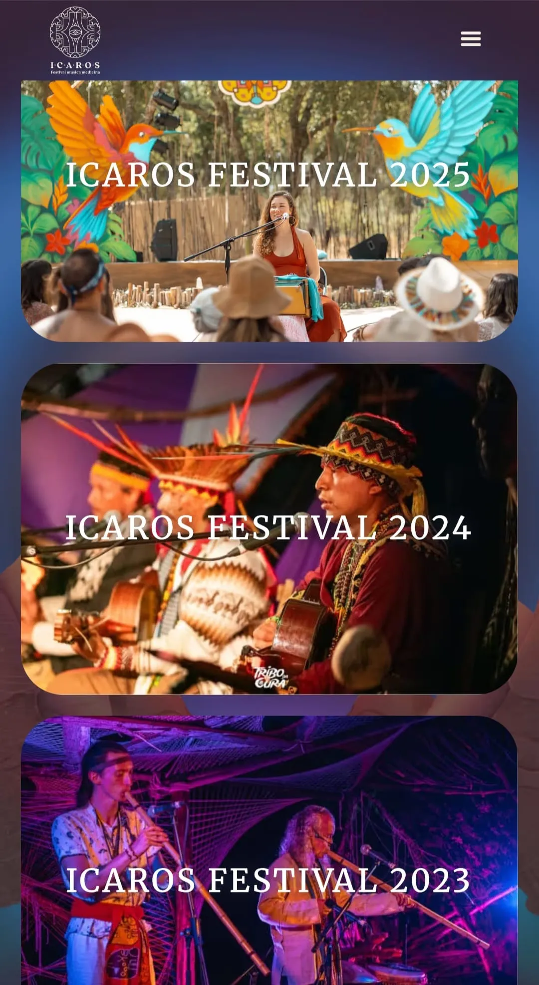 Icaros Medicine Festival mobile screenshot - the three photography collection editions