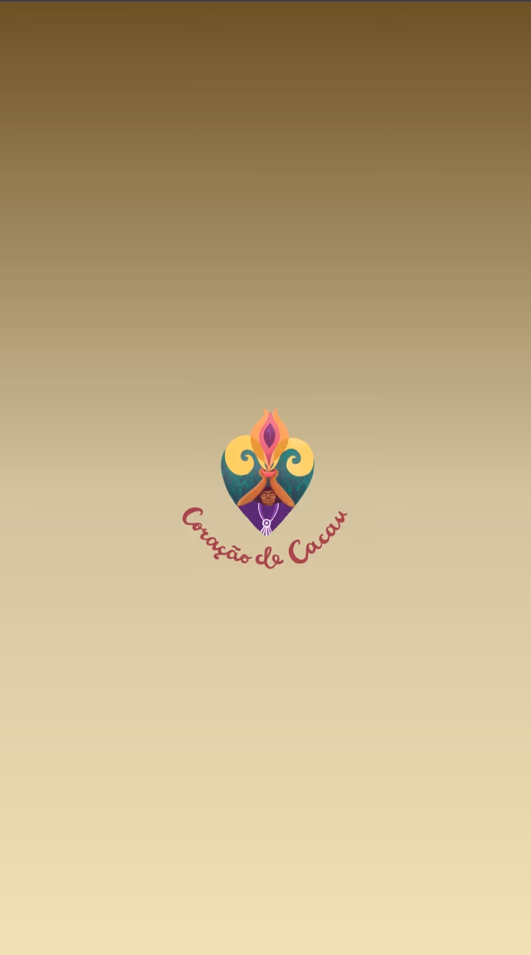 Logo depicting a person holding a flame above their head inside a heart-shaped design with the text 'Coração do Cacau' below.