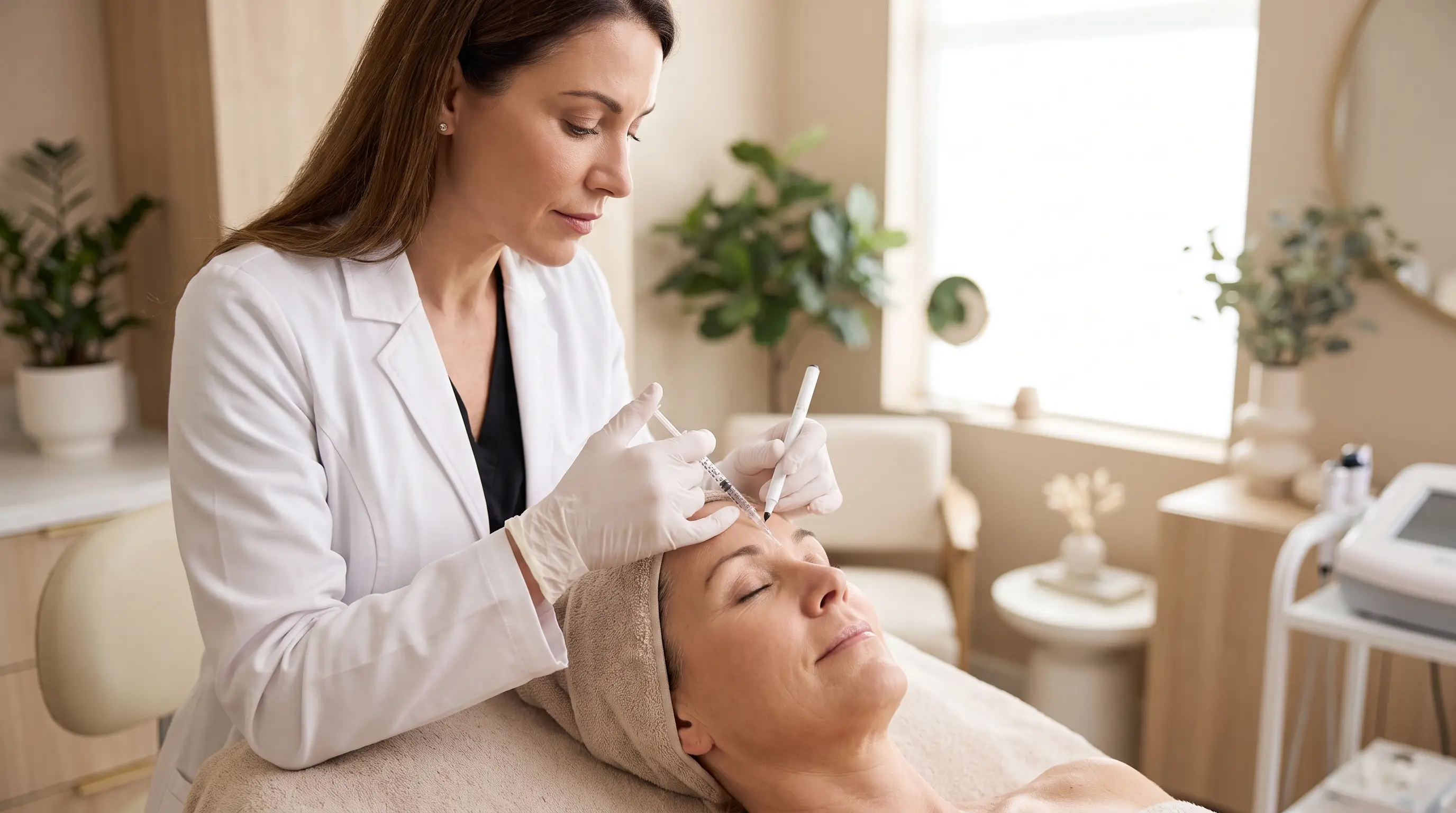 Licensed injector giving a Botox wrinkle-relaxer treatment to a woman's forehead at a Duncan, OK medical spa