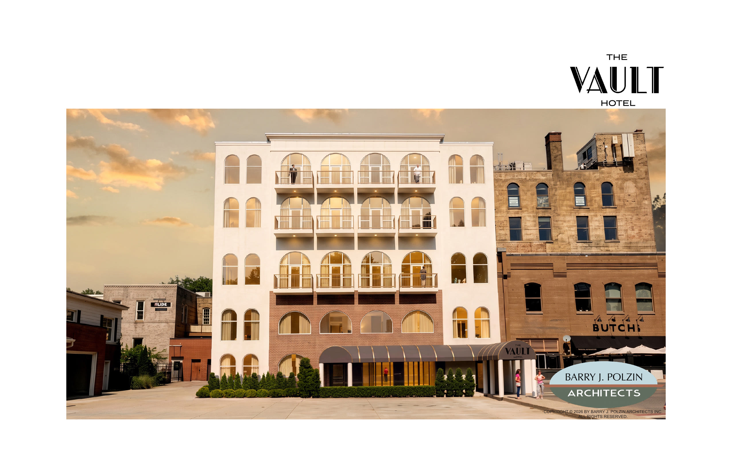 Ninth Street facade rendering of The Vault Hotel by Barry J. Polzin Architects.