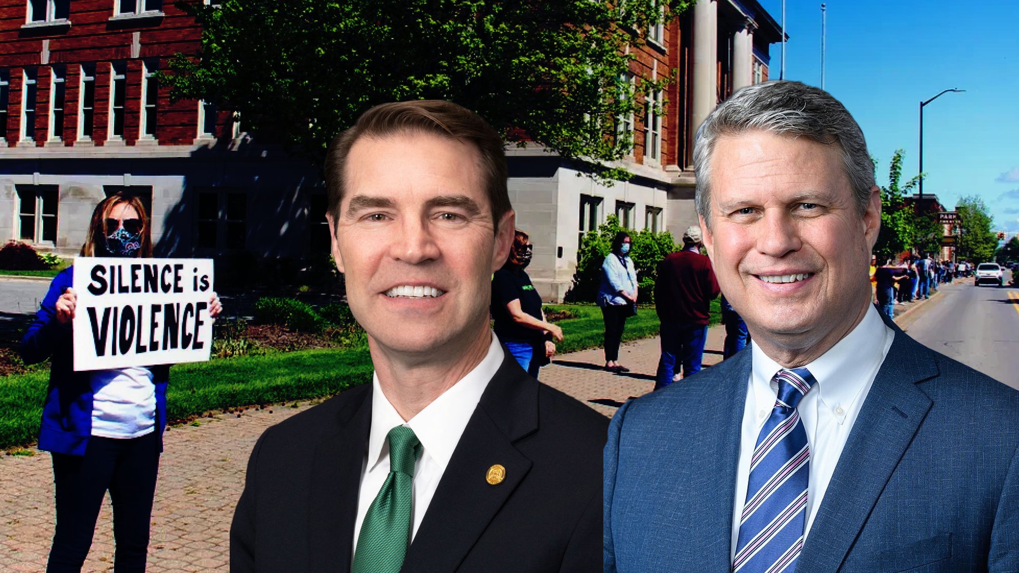 State Sen. Sean McCann, left, and U.S. Rep. Bill Huizenga, right.