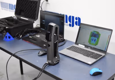Image 2: A handheld Creaform scanner and the 3D model it produced.