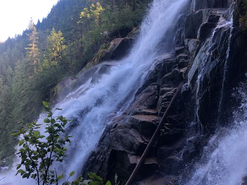 Crooked Falls waterfall amid old-growth forest, a must-see on Squamish’s moderate Sigurd Trail.