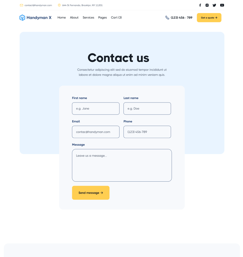Handyman X - Contact V2 Page - Handyman Webflow Template