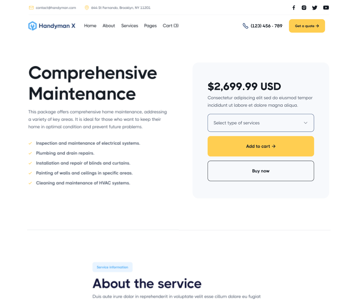 Handyman X - Packages Single Page - Handyman Webflow Template