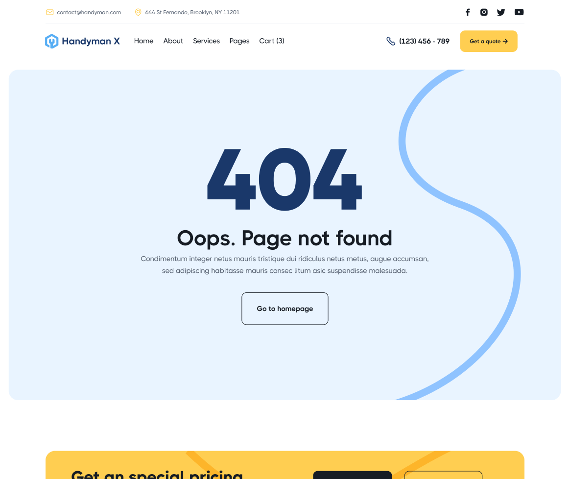 Handyman X - Not Found Utility Page - Handyman Webflow Template